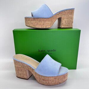 Kate Spade Ibiza Suede Sandals Size 9B Sky Blue Cork Platform Heels Casual